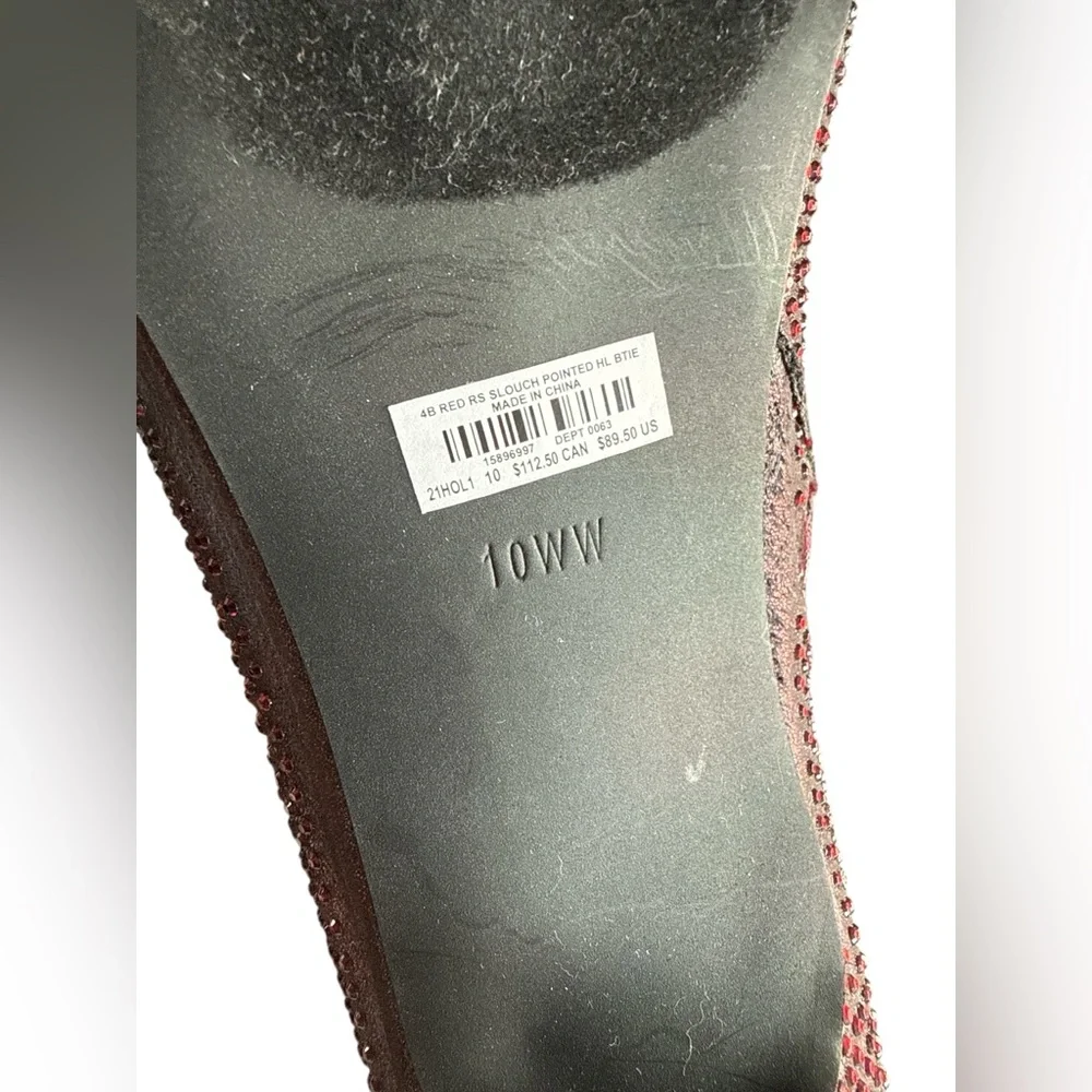 NWT Torrid Red Rhinestone Slouch Boots Size 10W Wide Pointed Toe Kitten Heel - Picture 7 of 11